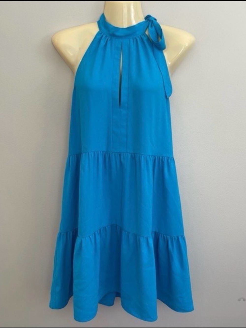 Amanda Uprichard Turquoise Halter Tie-Neck Tiered Mini Dress